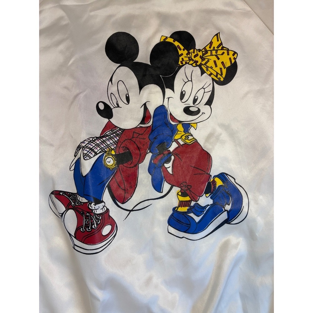 Vintage Nasco Disney Mickey Minnie White Satin Bomber Jacket Size 16
